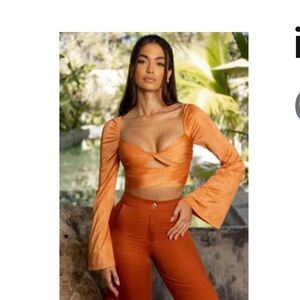 Oh Polly Vibrant Orange Wrap Blouse